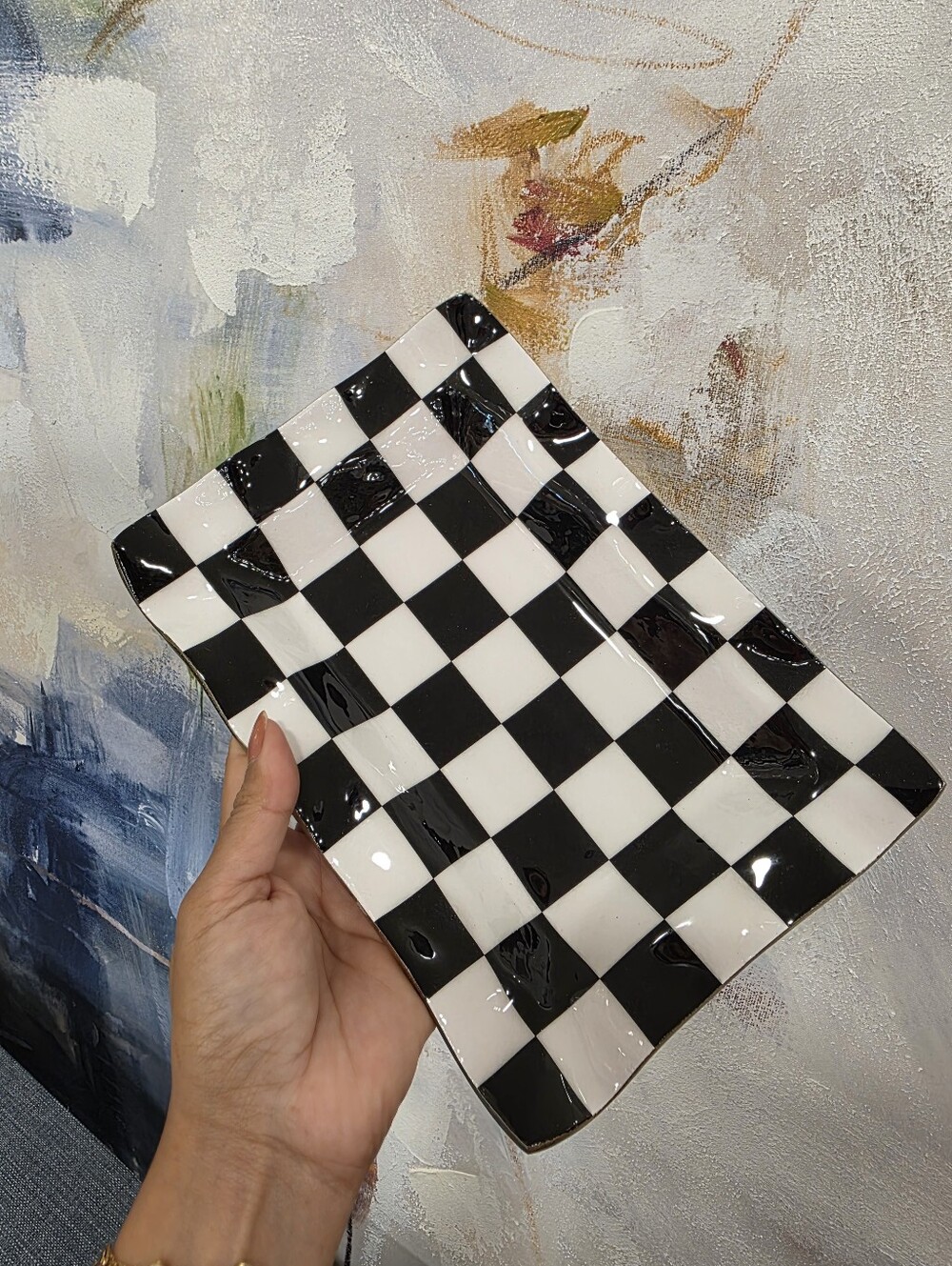 Black & White Checkered Rectangular Tray